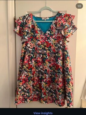 crosby. Girls Bright Floral Tiered Dress in Teal, Pink, Yellow